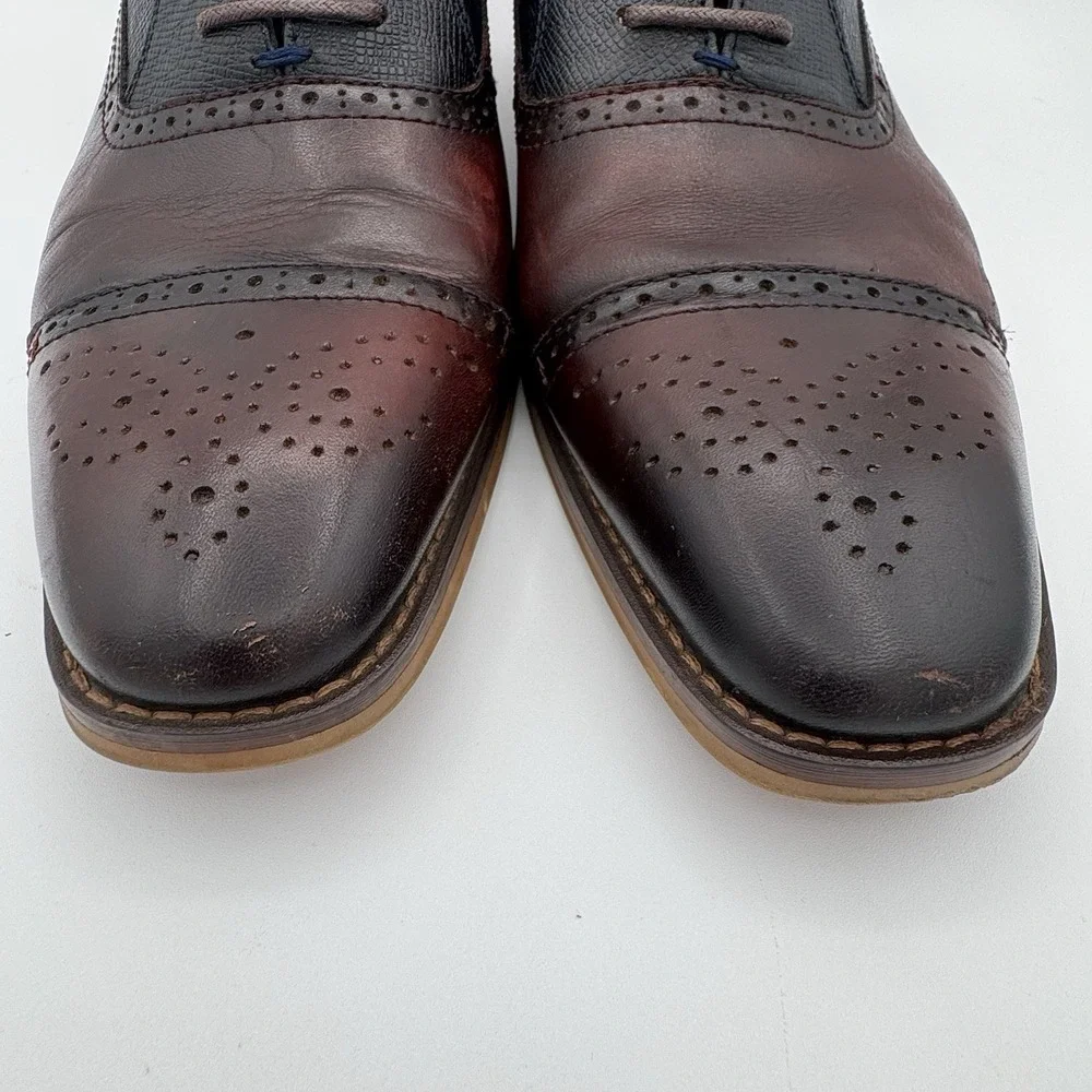La Milano Weston Shoes Mens 10.5‎ Burgundy Navy Leather Dress Oxford Classic